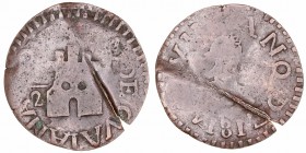 Fernando VII
1/2 Real. AE. Guayana. 1814. 2.23g. Cal.1296. Grieta por doblez. (BC-).