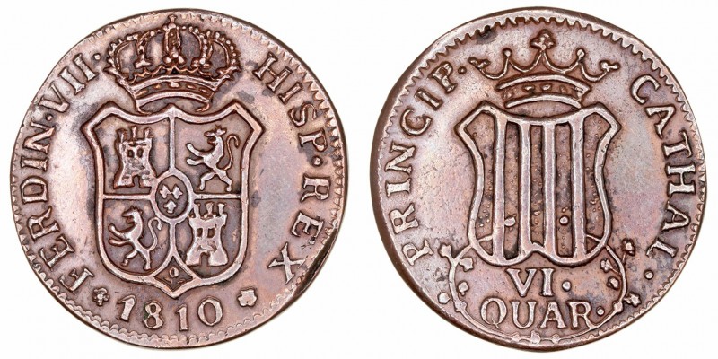 Fernando VII
6 Cuartos. AE. Cataluña. 1810. 14.39g. Cal.1514. MBC.