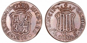 Fernando VII
6 Cuartos. AE. Cataluña. 1810. 14.39g. Cal.1514. MBC.
