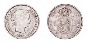 Isabel II
Real. AR. Sevilla. 1864. 1.32g. Cal.444. MBC+.