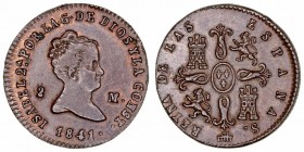 Isabel II
2 Maravedís. AE. Segovia. 1841. 2.36g. Cal.552. EBC-.