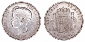 Alfonso XIII
5 Pesetas. AR. 1897 *18-97 SGV. 24.81g. Cal.81. Ligeramente limpiada. (MBC-/MBC).