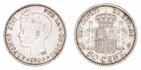 Alfonso XIII
50 Céntimos. AR. 1900 *0-0 SMV. 2.52g. Cal.60. MBC.