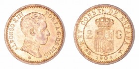 Alfonso XIII
2 Céntimos. AE. 1904 *0-4 SMV. 2.06g. Cal.67. Brillo original. SC-.