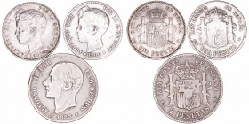Lotes de Conjunto
AR. Lote de 3 monedas. Peseta 1900 (2) y 2 Pesetas 1883. MBC a BC-.