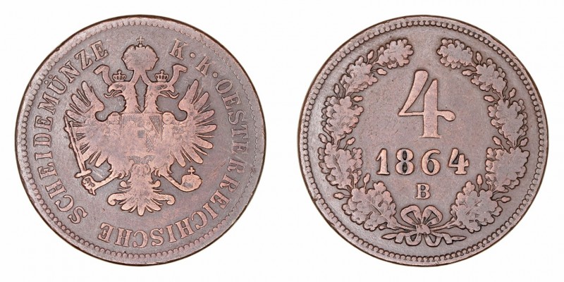 Austria 
4 Kreuzer. AE. 1864 B. 12.89g. KM.2194. MBC-.