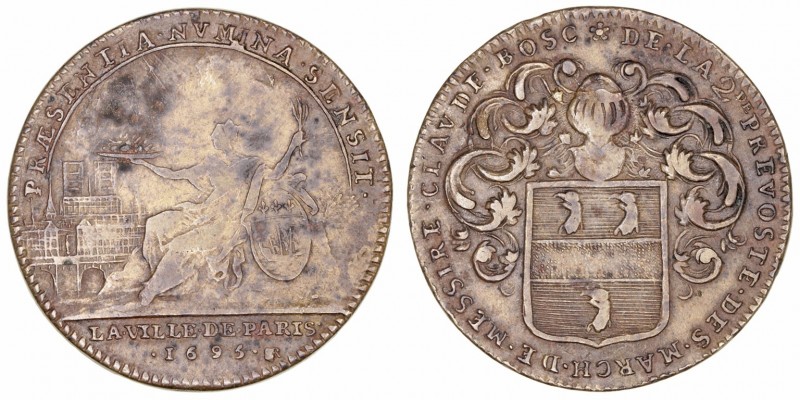 Francia 
Jetón. AE. (1695). La villa de París. 27.00mm. MBC-.