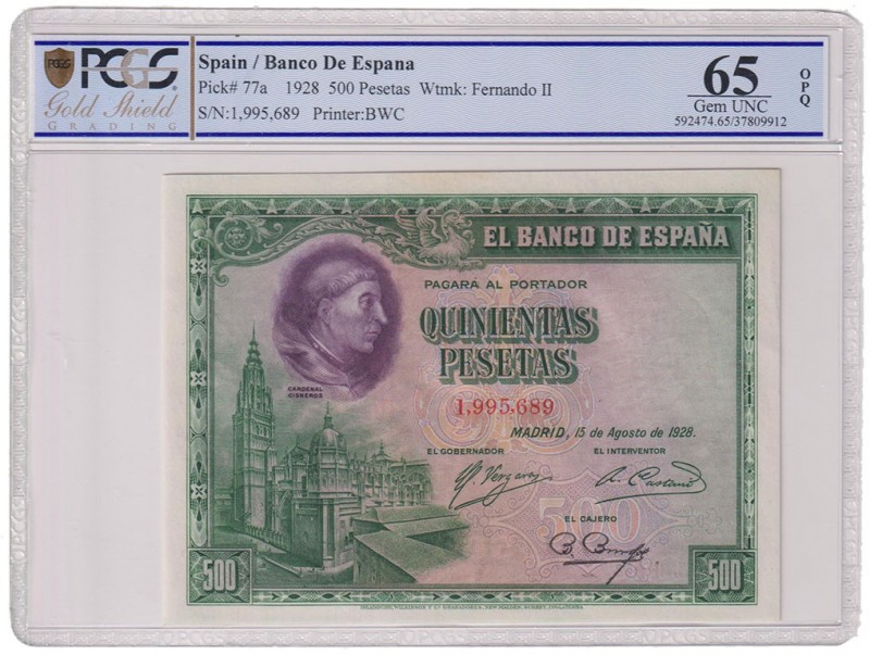 Guerra Civil-Zona Republicana, Banco de España
500 Pesetas. 15 agosto 1928. Sin...