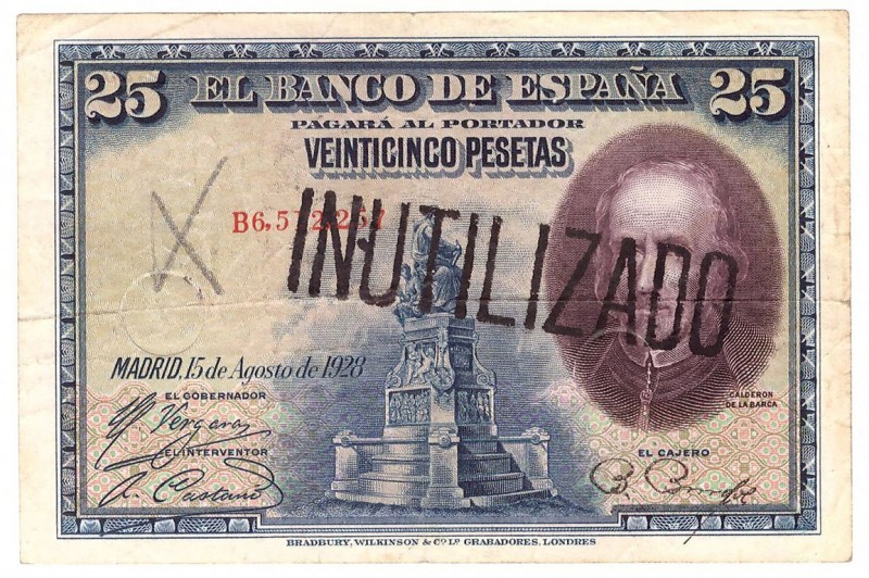 Guerra Civil-Zona Republicana, Banco de España
25 Pesetas. 15 agosto 1928. Seri...