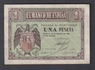 Estado Español, Banco de España
1 Peseta. Burgos, 28 febrero 1938. Serie F. ED.427a. EBC.