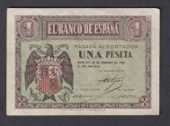 Estado Español, Banco de España
1 Peseta. Burgos, 28 febrero 1938. Serie F. ED.427a. EBC.