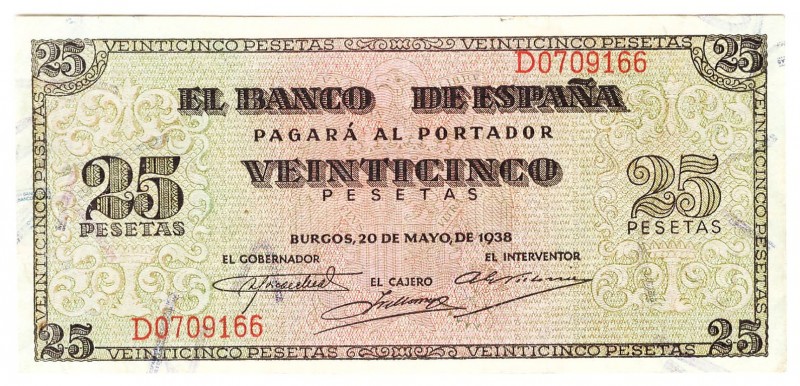 Estado Español, Banco de España
25 Pesetas. Burgos, 20 mayo 1938. Serie D. ED.4...