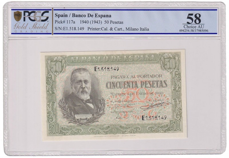 Estado Español, Banco de España
50 Pesetas. 9 enero 1940. Serie E. ED.437a. Cer...