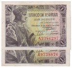 Estado Español, Banco de España
1 Peseta. 21 mayo 1943. Serie A. Lote de 2 billetes. ED.447a. EBC.