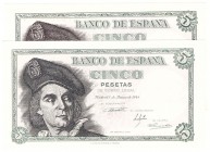 Estado Español, Banco de España
5 Pesetas. 5 marzo 1948. Serie I. Lote de 2 billetes. ED.455a. SC.