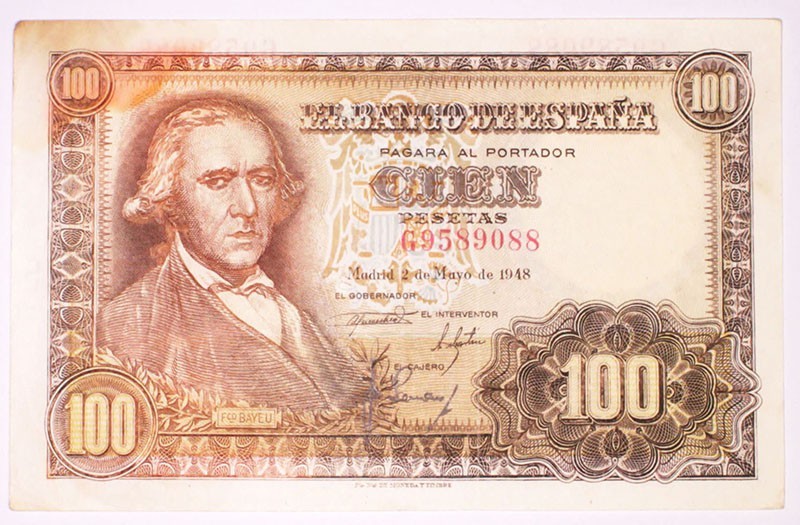 Estado Español, Banco de España
100 Pesetas. 2 mayo 1948. Serie G. ED.456a. Tin...