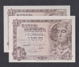 Estado Español, Banco de España
1 Peseta. 19 junio 1948. Serie C. Pareja correlativa. ED.457a. SC.