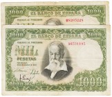 Estado Español, Banco de España
1000 Pesetas. 31 diciembre 1951. Lote de 2 billetes. Serie A y B. ED.463a. BC+ a BC-.
