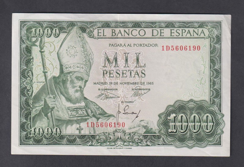 Estado Español, Banco de España
1000 Pesetas. 19 noviembre 1965. Serie 1D. ED.4...