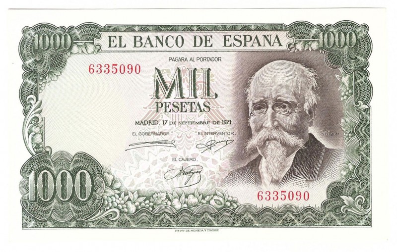 Estado Español, Banco de España
1000 Pesetas. 17 septiembre 1971. Sin serie. ED...