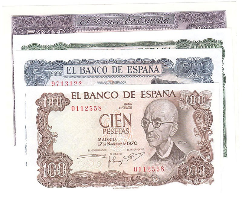 Estado Español, Banco de España
Lote de 4 billetes. 100 Pesetas 1970, 500 Peset...