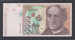 Juan Carlos I, Banco de España
5000 Pesetas. 12 octubre 1992. Serie 9A. ED.484b. EBC+.