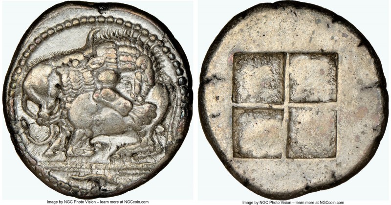 MACEDON. Acanthus. Ca. 470-430 BC. AR tetradrachm (26mm, 17.16 gm). NGC Choice X...