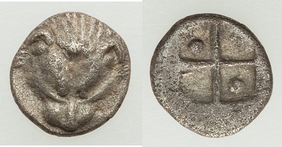 ARCHAEANACTID KINGDOM. Panticapaeum. Ca. 470-460 BC. AR hemiobol (7mm, 0.36 gm)....
