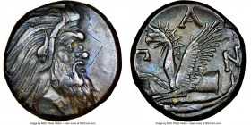 CIMMERIAN BOSPORUS. Panticapaeum. 4th century BC. AE (22mm, 11h). NGC XF, flan flaw. Bearded head of Pan right / Π-Α-Ν, forepart of griffin left, stur...