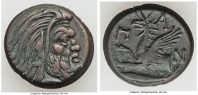 CIMMERIAN BOSPORUS. Panticapaeum. 4th century BC. AE (21mm, 7.96 gm, 11h). VF. Head of bearded Pan right / Π-A-N, forepart of griffin left, sturgeon l...