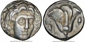 CARIAN ISLANDS. Rhodes. Ca. 305-275 BC. AR didrachm (19mm, 1h). NGC VF. Head of Helios facing, turned slightly right, hair parted in center and swept ...
