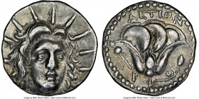 CARIAN ISLANDS. Rhodes. Ca. 205-190 BC. AR didrachm (20mm, 12h). NGC Choice VF. Aetion, magistrate. Radiate head of Helios facing, turned slightly rig...