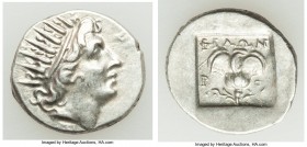CARIAN ISLANDS. Rhodes. Ca. 88-84 BC. AR drachm (16mm, 2.77gm, 12h). XF. Plinthophoric standard, Philon, magistrate. Radiate head of Helios right / ΦI...
