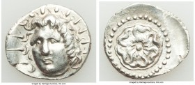 CARIAN ISLANDS. Rhodes. Ca. 84-30 BC. AR drachm (22mm, 4.33 gm). AU. Radiate head of Helios facing, turned slightly left, hair parted in center and sw...