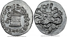 PHRYGIA. Apameia. Ca. 166-133 BC. AR cistophorus (29mm, 12.70 gm, 1h). NGC MS 4/5 - 4/5. Ca. 150-140 BC. Serpent emerging from cista mystica; all with...