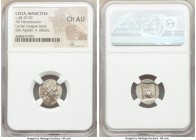 LYCIAN LEAGUE. Masicytes. Ca. 48-20 BC. AR hemidrachm (16mm, 12h). NGC Choice AU. Series 1. Laureate head of Apollo right; Λ-Y below / M-A, cithara (l...