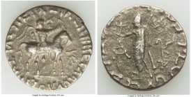 INDO-SCYTHIAN KINGDOM. Azes I/II (ca. 58-12 BC). AR tetradrachm (23mm, 8.06 gm, 11h). VF. Taxila. BAΣIΛEΩΣ BAΣIΛEΩN MEΓAΛOY AZOY, Azes, in military dr...