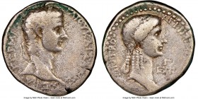 SYRIA. Antioch. Caligula (AD 37-41), with Agrippina Senior. AR tetradrachm (26mm, 14.44 gm, 1h). NGC Fine 4/5 - 3/5. Dated Regnal Year 3 (AD 38/9). ΓA...