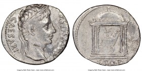 Augustus (27 BC-AD 14). AR denarius (21mm, 5h). NGC Fine, bankers mark, edge bent, graffito. Spanish mint (Colonia Patricia?), ca. 18 BC. CAESARI-AVGV...