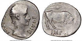 Augustus (27 BC-AD 14). AR denarius (19mm, 7h). NGC Fine. Lugdunum, ca. 15-13 BC. AVGVSTVS-DIVI•F, bare head of Augustus right; dotted border / IMP•X,...