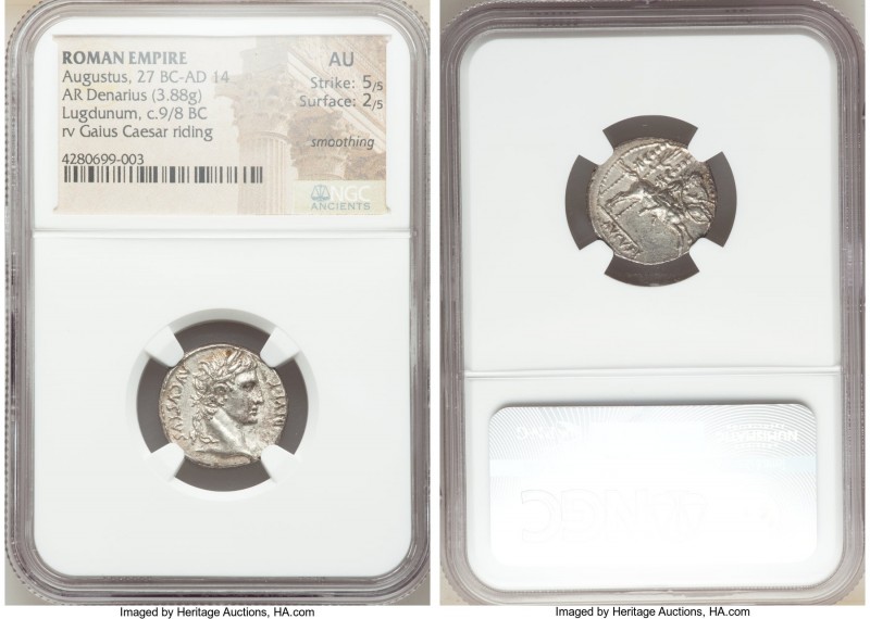 Augustus (27 BC-AD 14). AR denarius (18mm, 3.88 gm, 8h). NGC AU 5/5 - 2/5, smoot...