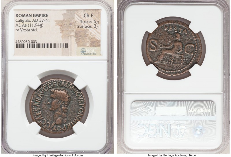 Gaius (Caligula) (AD 37-41). AE as (29mm,11.94gm 7h). NGC Choice Fine 5/5 - 3/5....