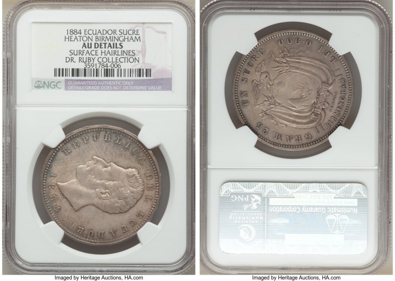 Republic Sucre 1884-H AU Details (Surface Hairlines) NGC, Heaton mint, KM53.1. C...