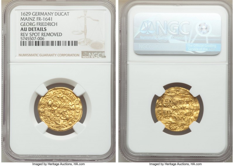 Mainz. Georg Friedrich von Greiffenklau gold Ducat 1629 AU Details (Reverse Spot...
