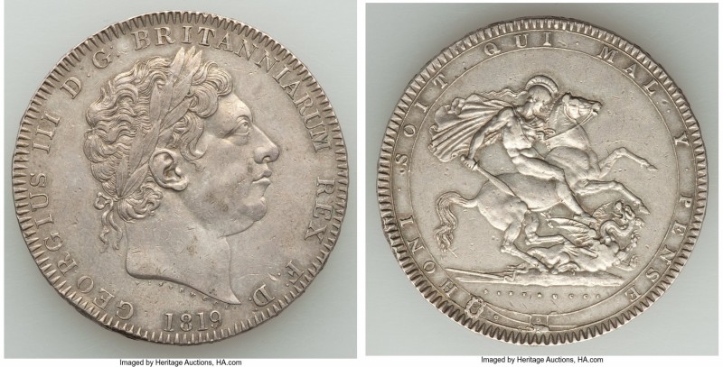 George III Crown 1819-LX XF, KM675, S-3787. 37.7mm. 28.14gm. Reflective fields w...