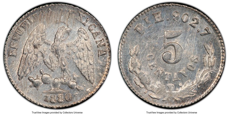 Republic 5 Centavos 1880 Pi-H MS63 PCGS, San Luis Potosi mint, KM398.9. Milky to...