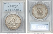USA Administration Pair of Certified Pesos 1905-S PCGS, 1) Peso - AU55. Curved Serif 2) Peso - AU50. Curved Serif San Francisco mint, KM168. Sold as i...