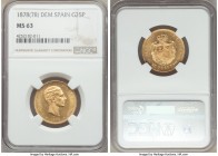 Alfonso XII gold 25 Pesetas 1878(78) DE-M MS63 NGC, Madrid mint, KM673. AGW 0.2333 oz. 

HID09801242017

© 2020 Heritage Auctions | All Rights Reserve...