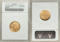 Confederation gold 10 Francs 1913-B MS62 ANACS, Bern mint, KM36. AGW 0.0933 oz.

HID09801242017

© 2020 Heritage Auctions | All Rights Reserved