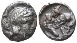 Calabria. Tarentum 380-344 BC. Diobol AR
